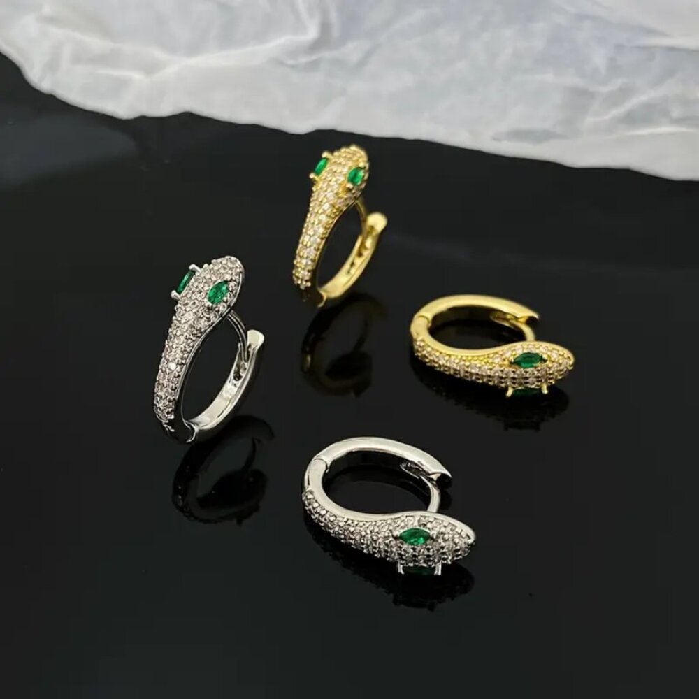 14K Gold 2ct Green Emerald 1ct Diamond Mens Huggie Hoop Gemstone Earrings NEW - Picture 7 of 8
